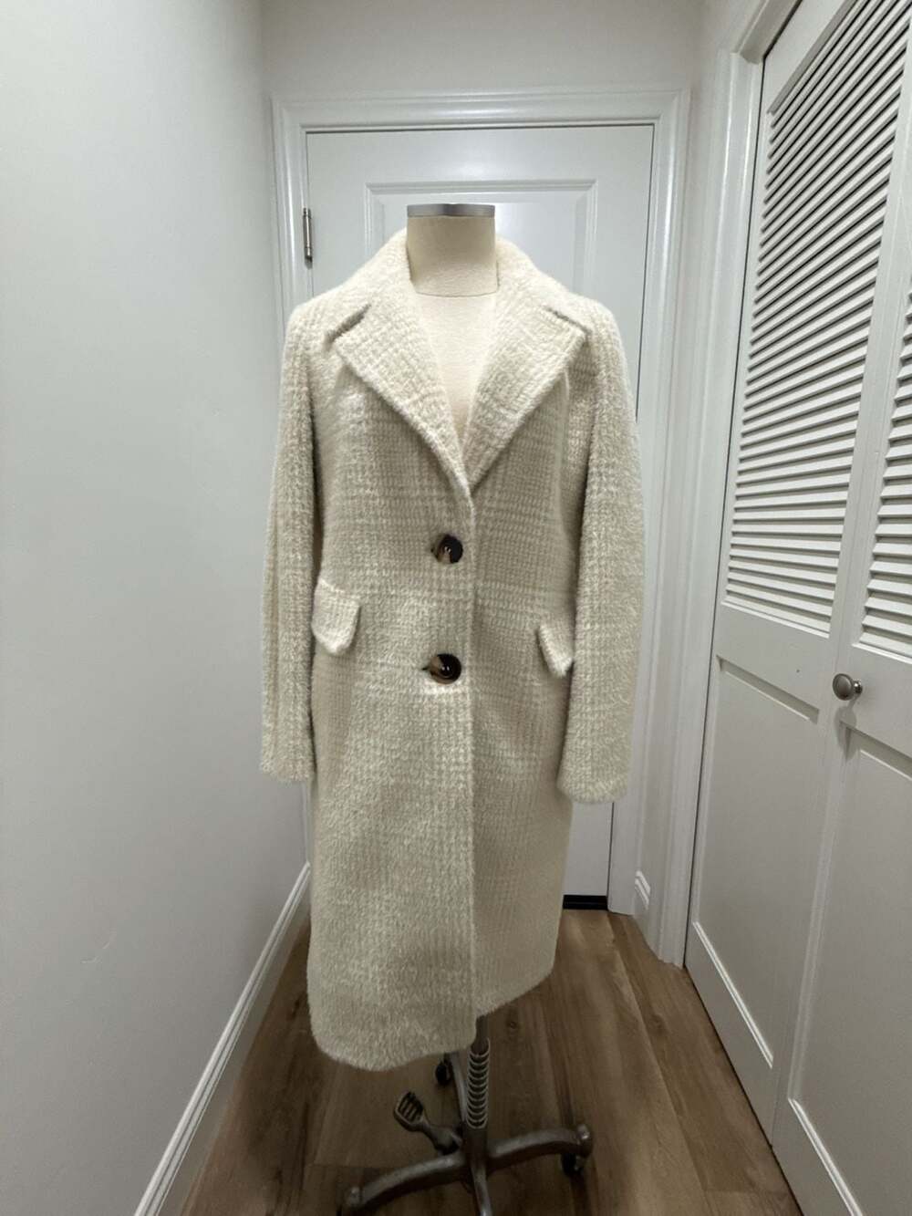 Calvin Klein Plaid single breast Walker Coat Beige white petite 2P